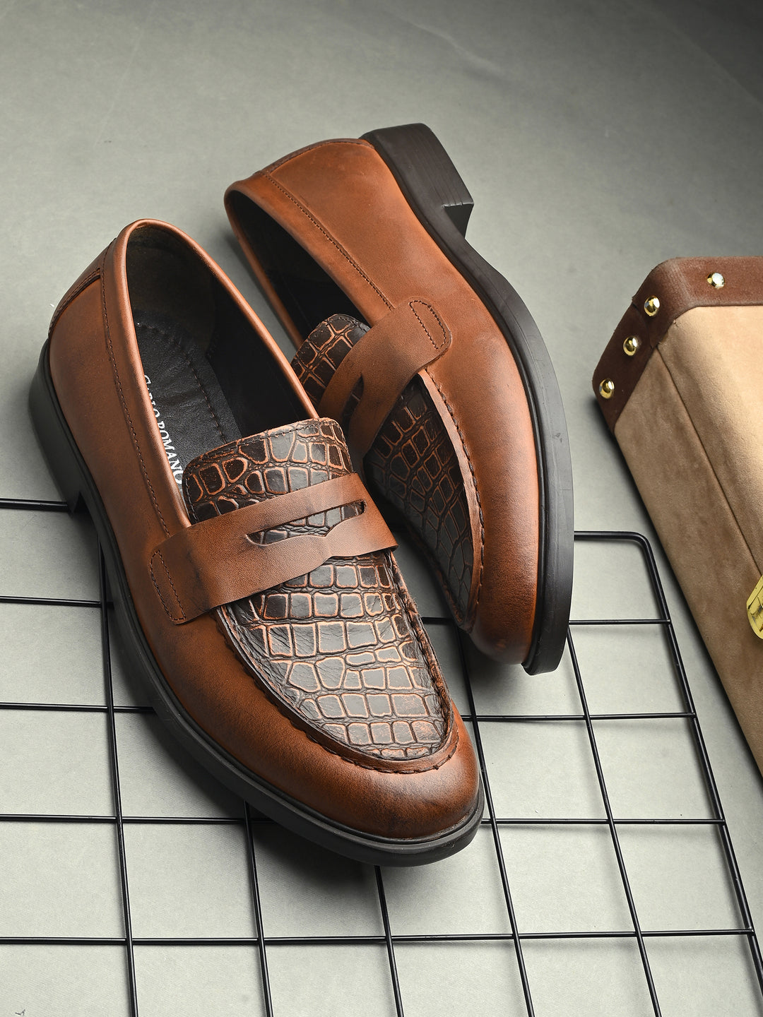 CARLO ROMANO PREMIUM CROCODILE PRINTED LEATHER MOCCASIN SHOES FOR MEN