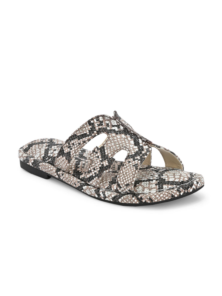 CARLO ROMANO BY WASAN BLACK WHITE COLOR PREMIUM STYLISH WOMEN'S SNAKE PRINTED SLIPPER