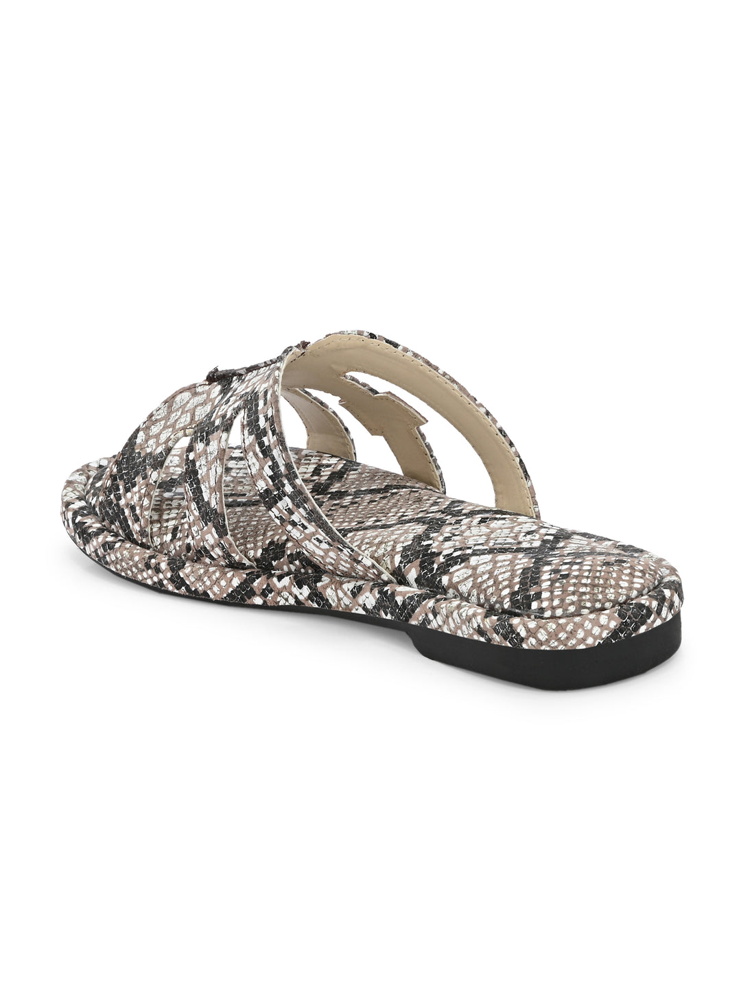 CARLO ROMANO BY WASAN BLACK WHITE COLOR PREMIUM STYLISH WOMEN'S SNAKE PRINTED SLIPPER