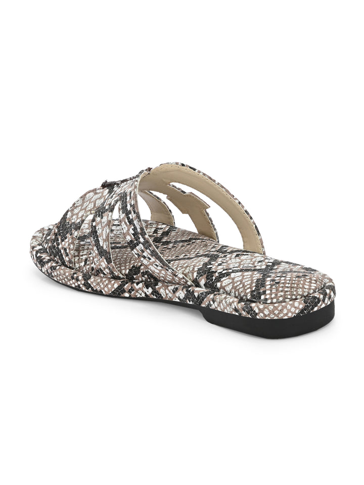 CARLO ROMANO BY WASAN BLACK WHITE COLOR PREMIUM STYLISH WOMEN'S SNAKE PRINTED SLIPPER