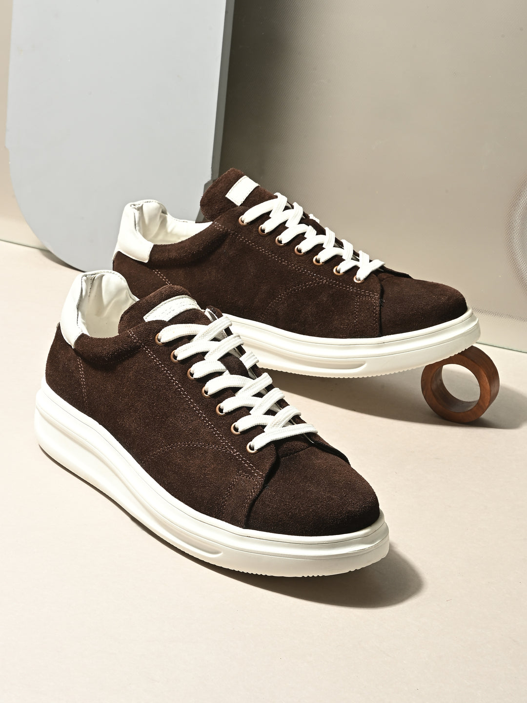 Men's Beige Casual Lace-Up Sneakers