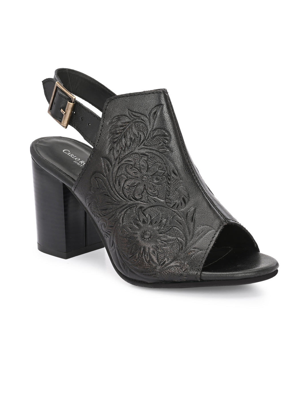 CARLO ROMANO BY WASAN TAN COLOR  GENUINE TERRACOTTA LEATHER FLORAL PRINT SANDAL FOR WOMEN