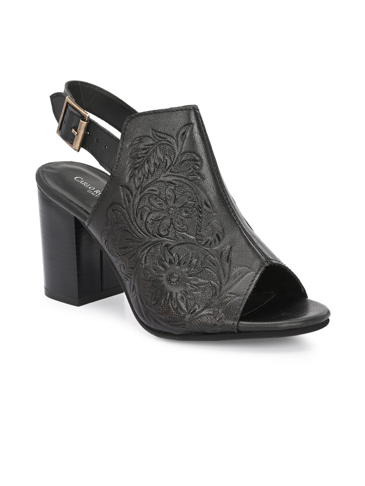 CARLO ROMANO BY WASAN TAN COLOR  GENUINE TERRACOTTA LEATHER FLORAL PRINT SANDAL FOR WOMEN