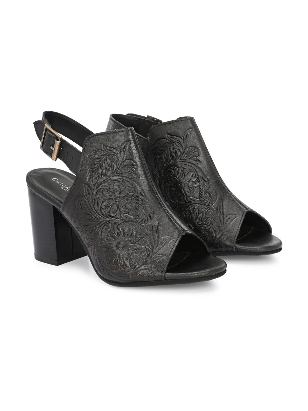 CARLO ROMANO BY WASAN TAN COLOR  GENUINE TERRACOTTA LEATHER FLORAL PRINT SANDAL FOR WOMEN