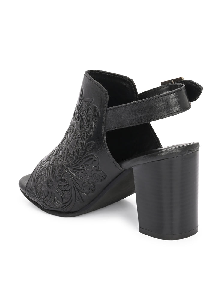 CARLO ROMANO BY WASAN TAN COLOR  GENUINE TERRACOTTA LEATHER FLORAL PRINT SANDAL FOR WOMEN