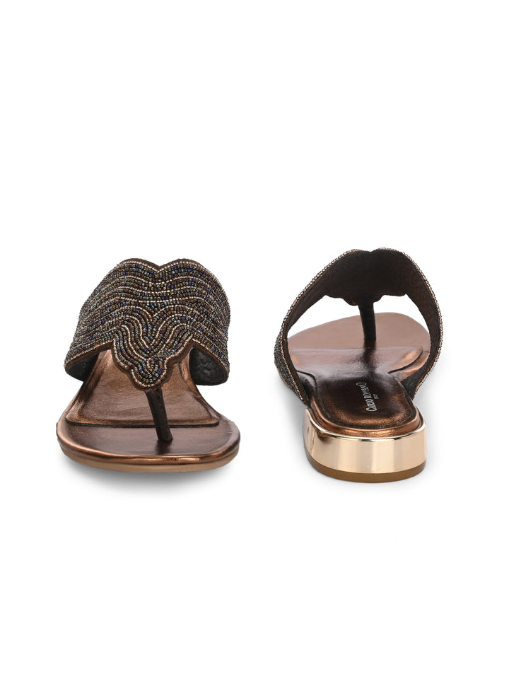 CARLO ROMANO BY WASAN BRONZE COLOR PREMIUM STYLISH WOMEN'S EMBROIDERY SLIPPER