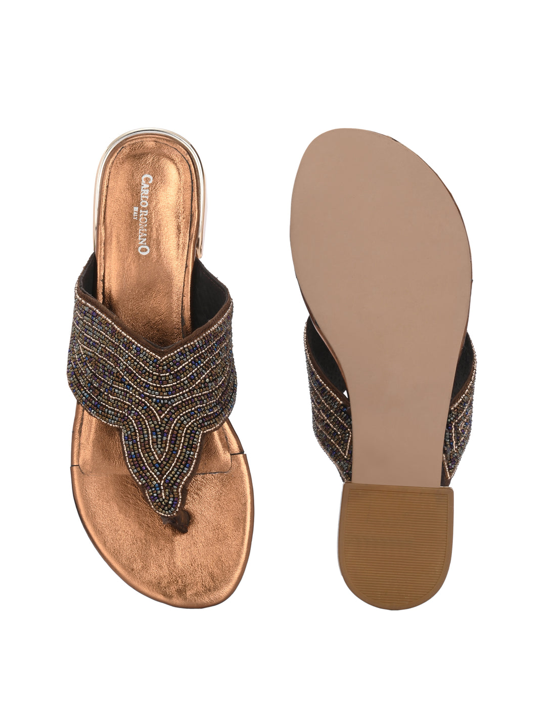 CARLO ROMANO BY WASAN BRONZE COLOR PREMIUM STYLISH WOMEN'S EMBROIDERY SLIPPER