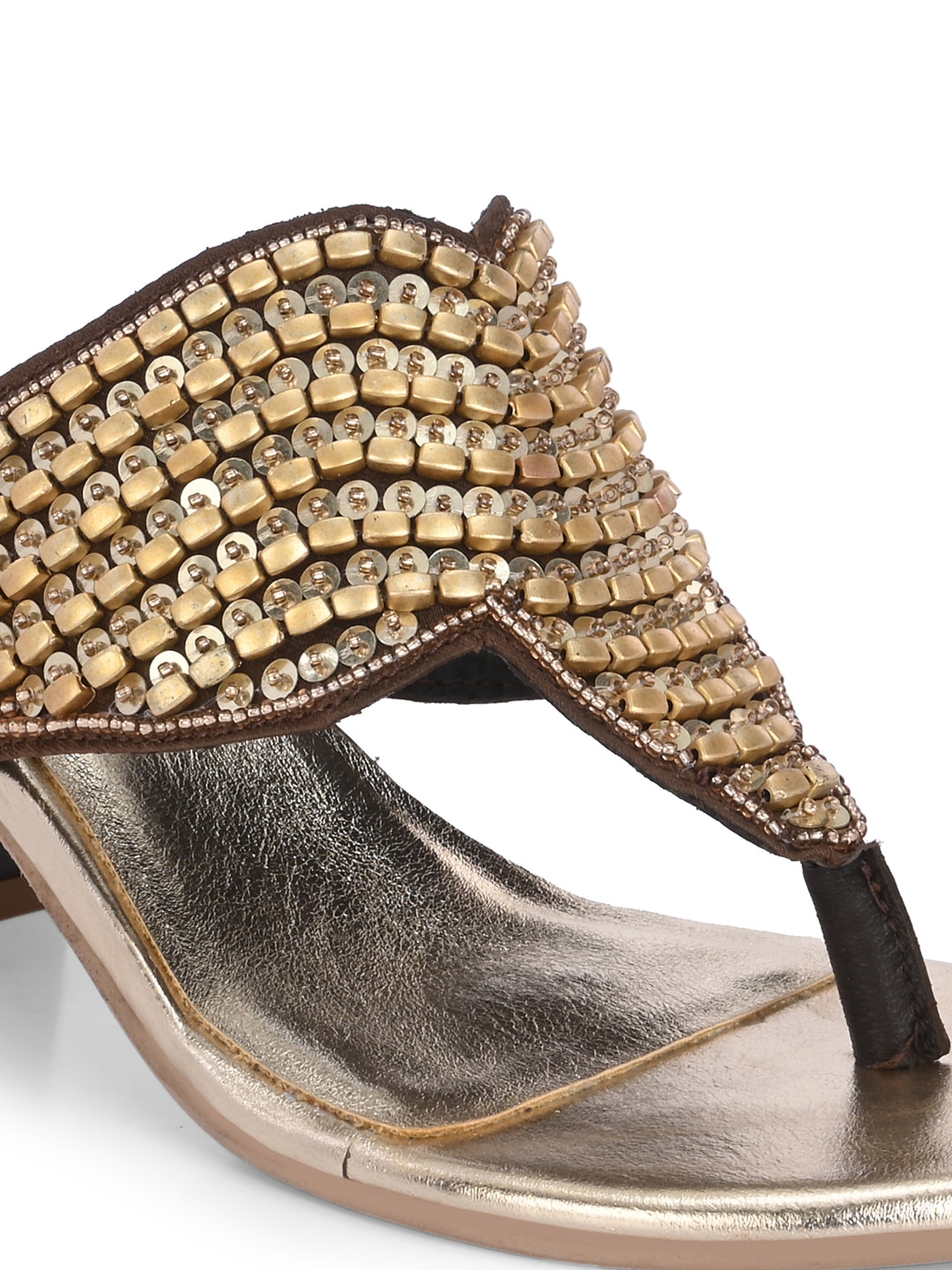 CARLO ROMANO BY WASAN GOLD COLOR PREMIUM STYLISH WOMEN'S  CRYSTAL EMBROIDERY SLIPPER