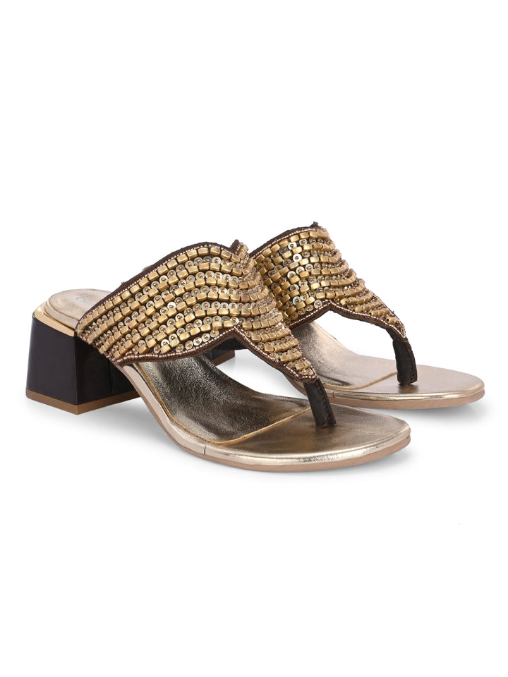 CARLO ROMANO BY WASAN GOLD COLOR PREMIUM STYLISH WOMEN'S  CRYSTAL EMBROIDERY SLIPPER