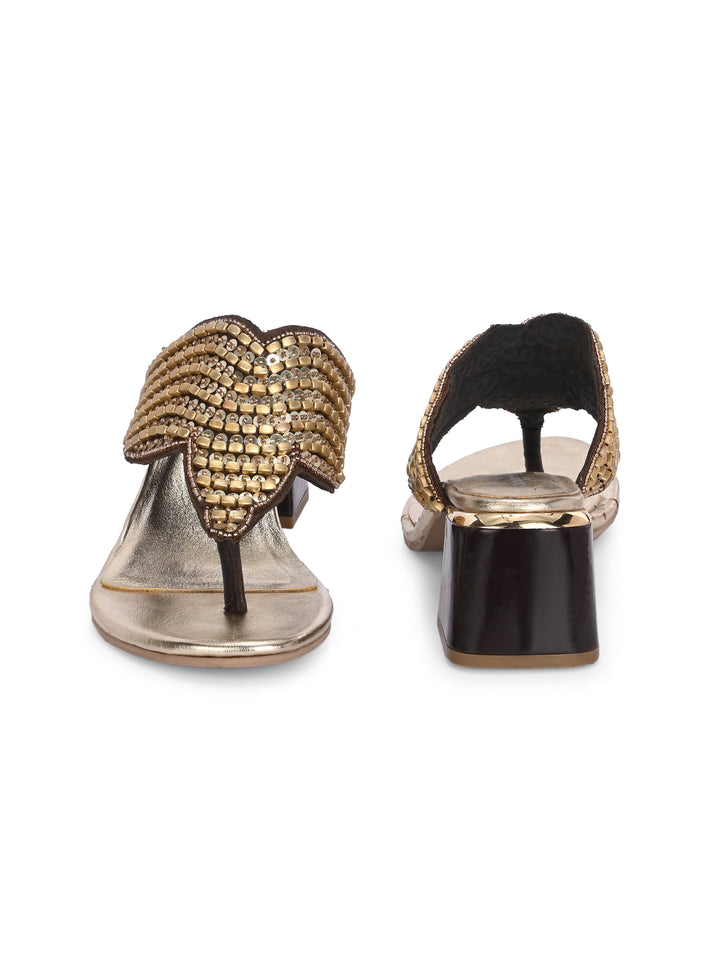 CARLO ROMANO BY WASAN GOLD COLOR PREMIUM STYLISH WOMEN'S  CRYSTAL EMBROIDERY SLIPPER