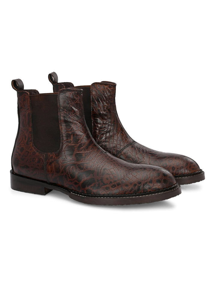 Mens Croco Printed leather Slip On chelsea Boot