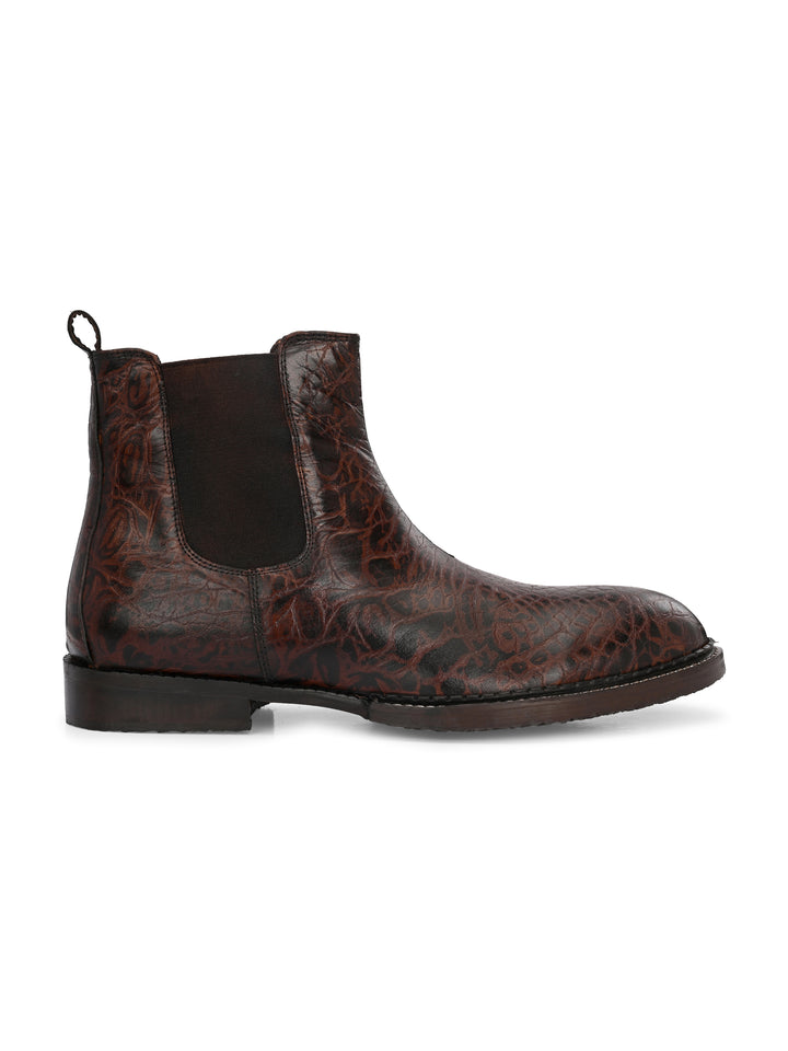 Mens Croco Printed leather Slip On chelsea Boot