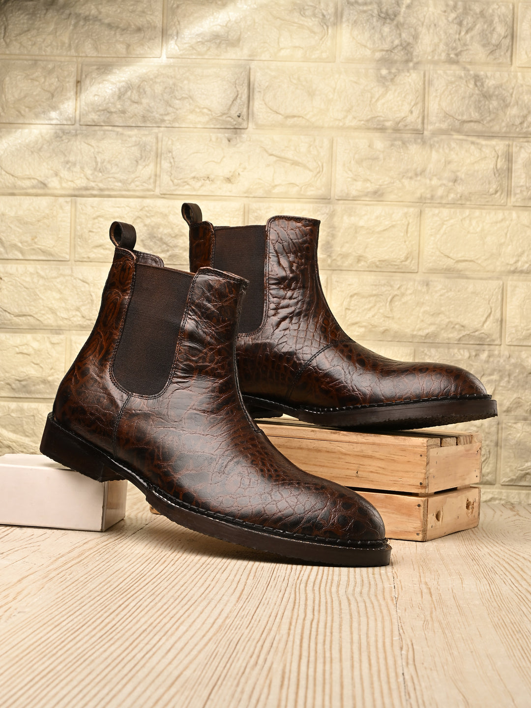 Mens Croco Printed leather Slip On chelsea Boot