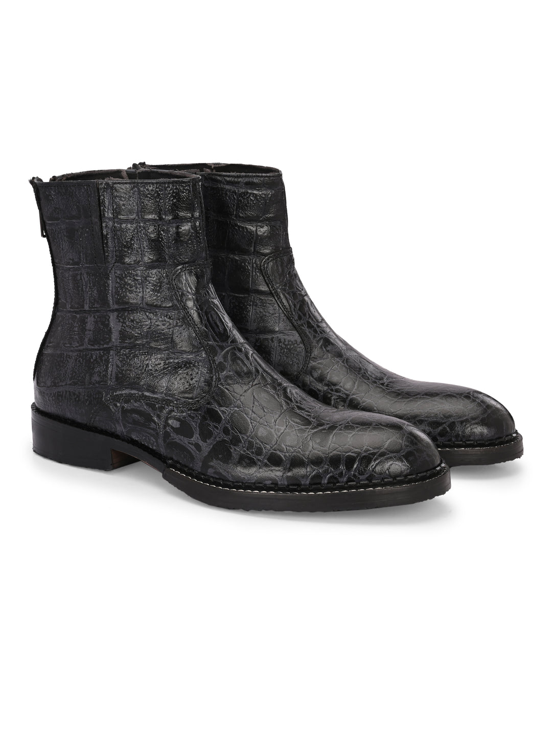 Mens Genuine Leather Croco Print Side Zip Ankle Boot