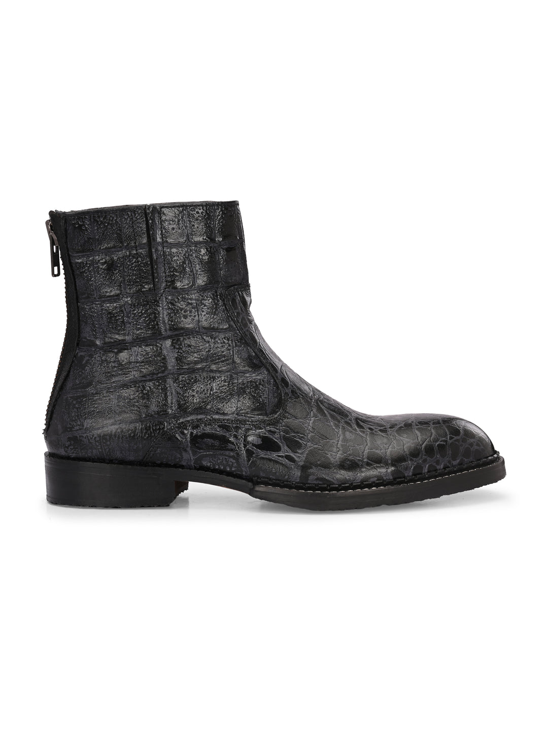 Mens Genuine Leather Croco Print Side Zip Ankle Boot