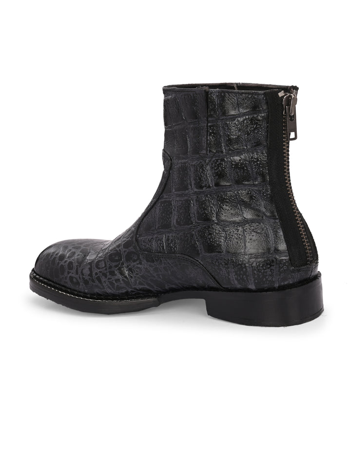 Mens Genuine Leather Croco Print Side Zip Ankle Boot