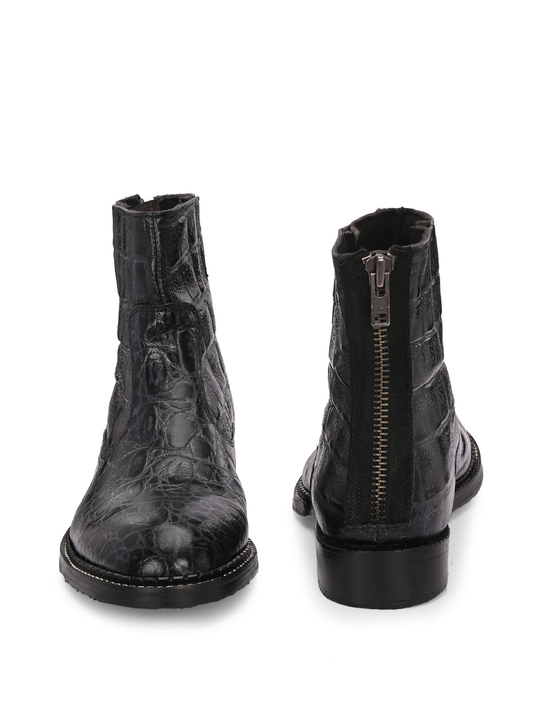 Mens Genuine Leather Croco Print Side Zip Ankle Boot