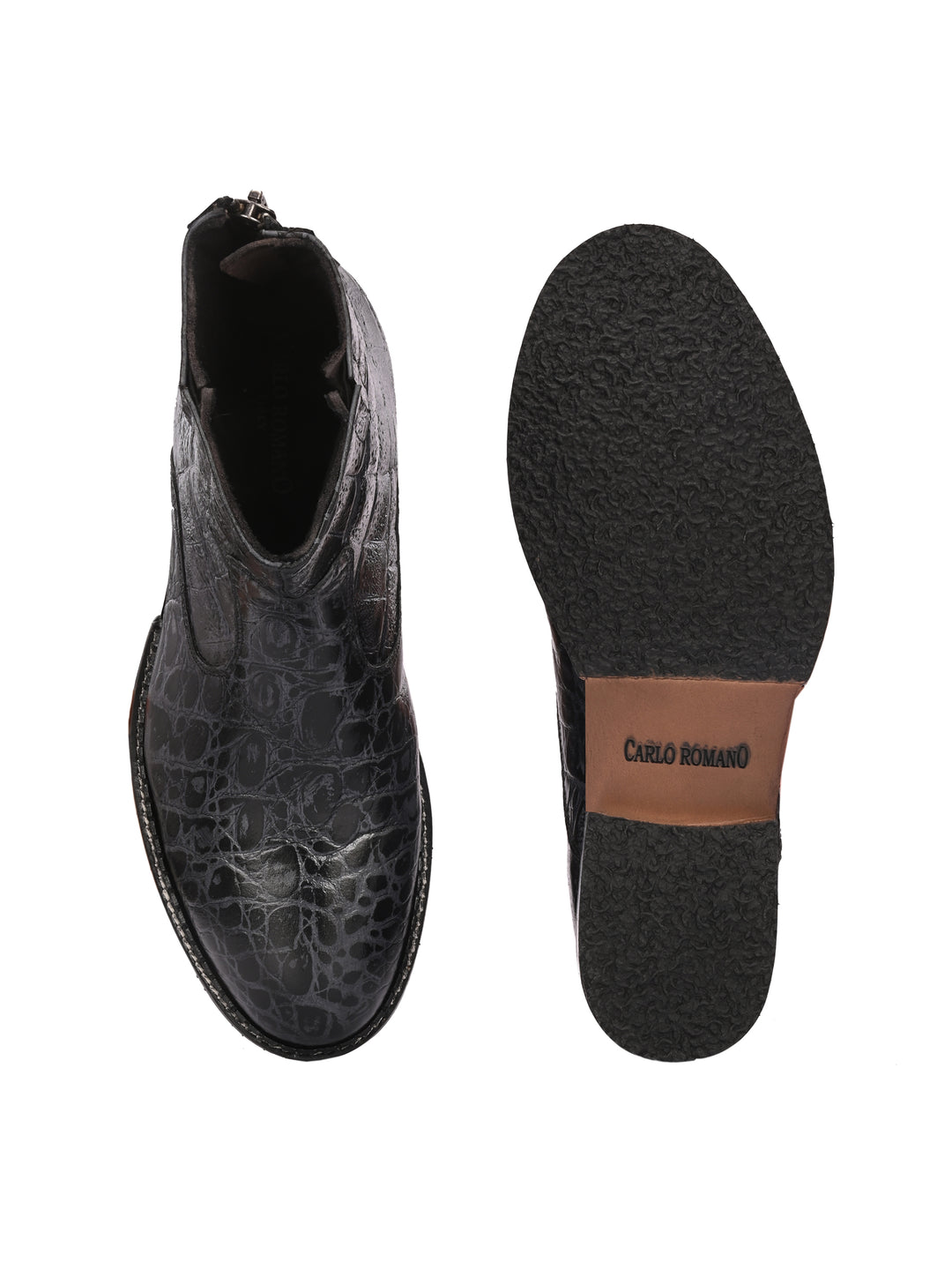 Mens Genuine Leather Croco Print Side Zip Ankle Boot