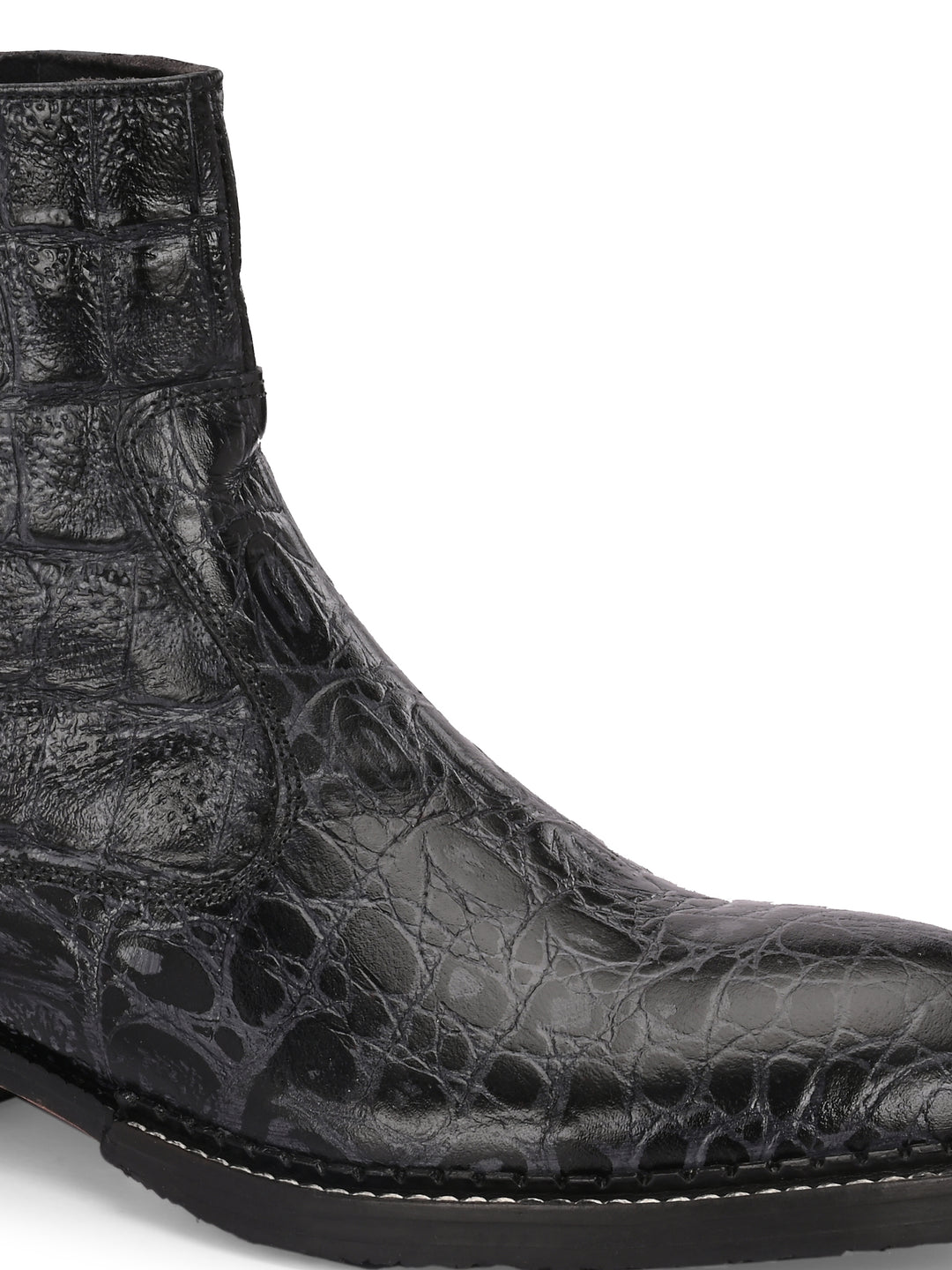 Mens Genuine Leather Croco Print Side Zip Ankle Boot
