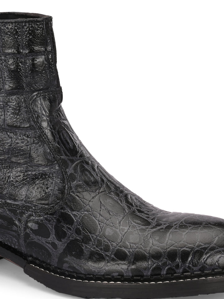 Mens Genuine Leather Croco Print Side Zip Ankle Boot