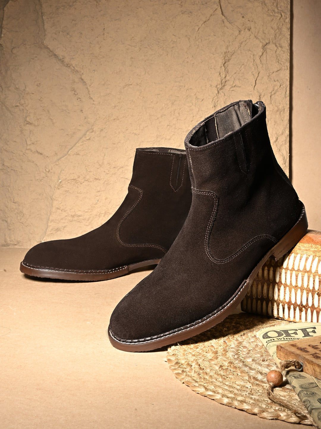 Mens Genuine Leather Side Zip Ankle Boot