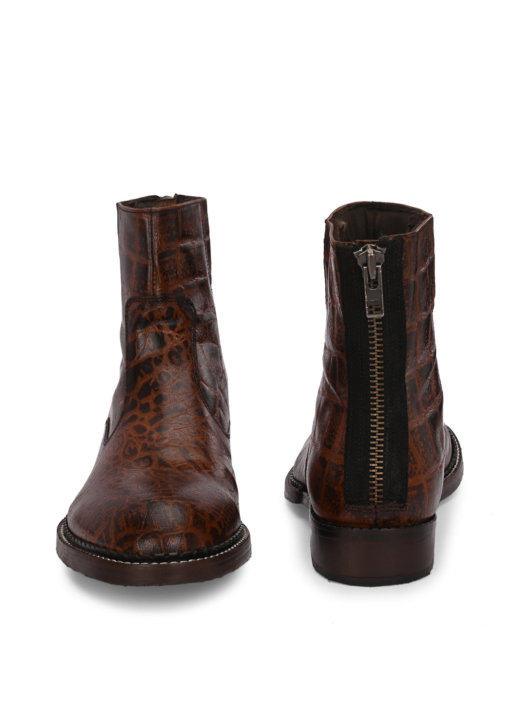 Mens Genuine Leather Croco Print Side Zip Ankle Boot