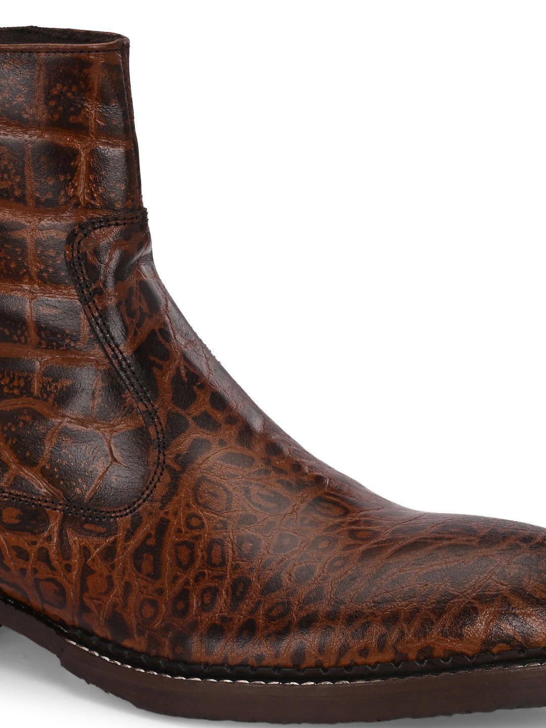 Mens Genuine Leather Croco Print Side Zip Ankle Boot