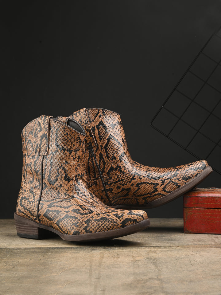 Carlo Romano Brown Italian Snake Printed leather Ankle Boot For Women