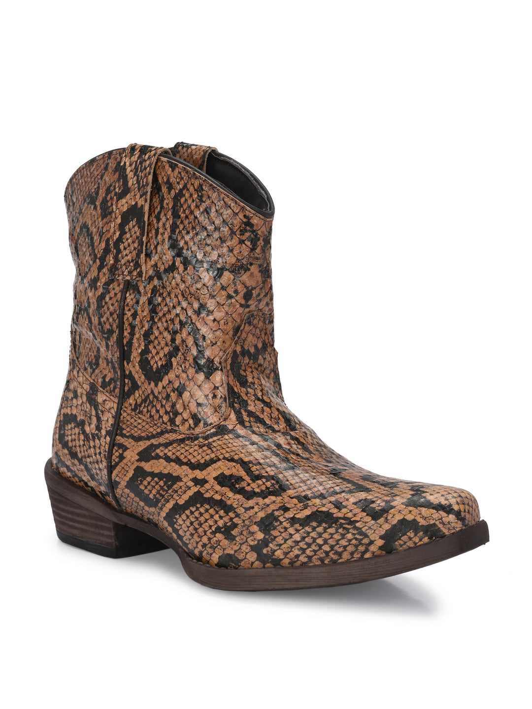 Carlo Romano Brown Italian Snake Printed leather Ankle Boot For Women