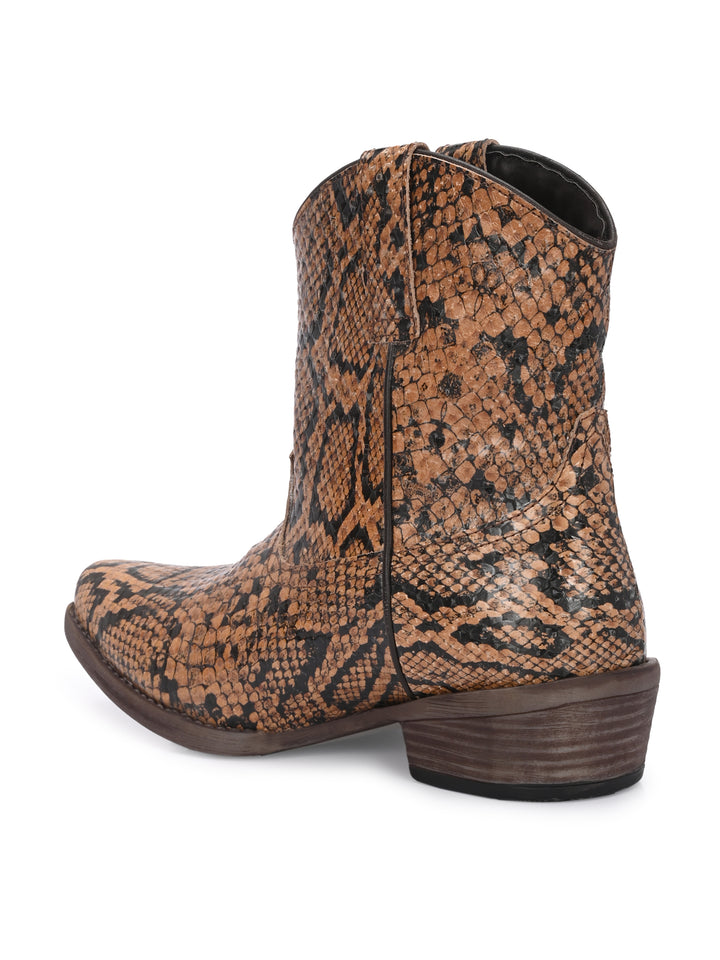 Carlo Romano Brown Italian Snake Printed leather Ankle Boot For Women