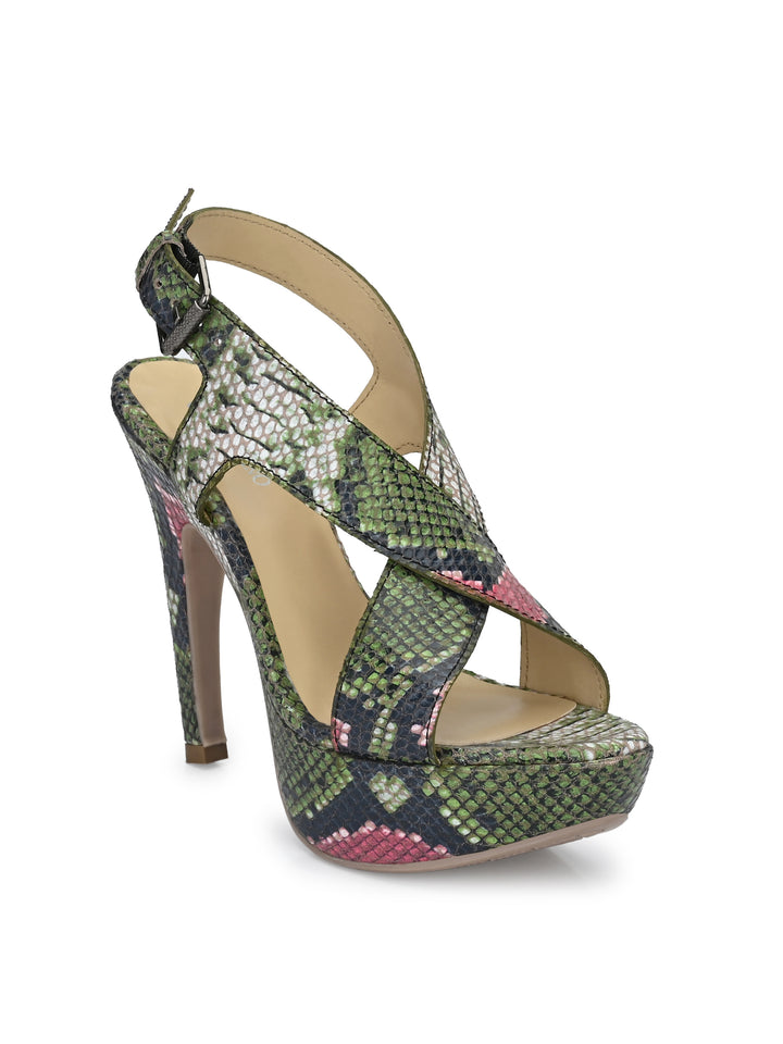 CARLO ROMANO by Wasan Shoes Women's Green Color Stylish High Heel Sandal