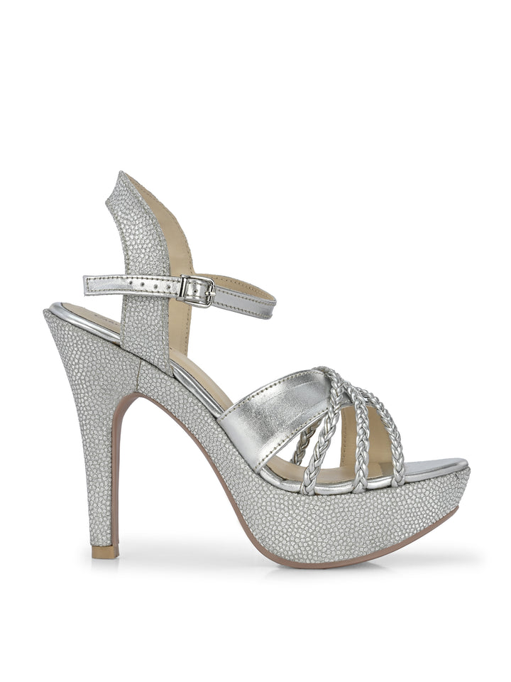 CARLO ROMANO BY WASAN SILVER COLOR LIGHT WEIGHT VERY COMFORTABLE STYLISH HIGH HEEL WOMEN'S SANDAL