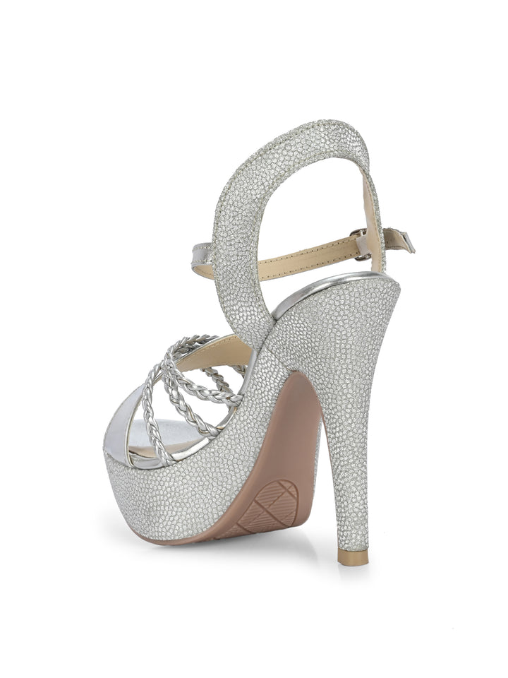 CARLO ROMANO BY WASAN SILVER COLOR LIGHT WEIGHT VERY COMFORTABLE STYLISH HIGH HEEL WOMEN'S SANDAL