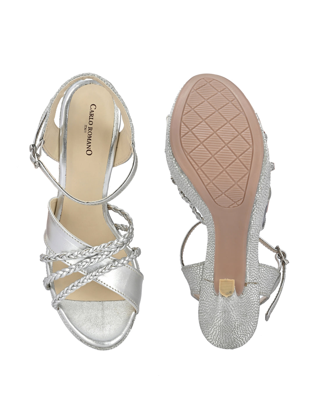 CARLO ROMANO BY WASAN SILVER COLOR LIGHT WEIGHT VERY COMFORTABLE STYLISH HIGH HEEL WOMEN'S SANDAL