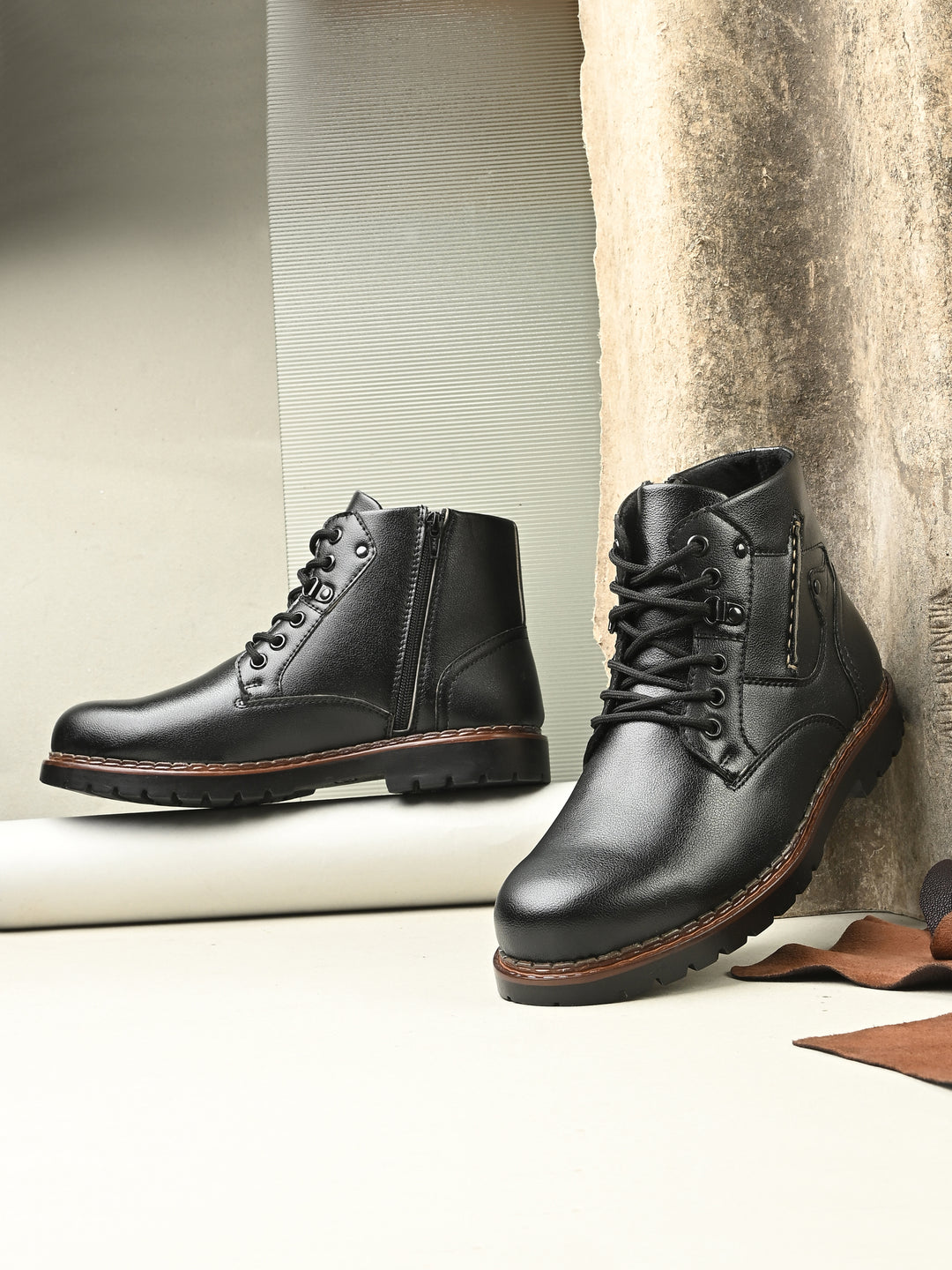 CARLO ROMANO VEGAN LEATHER ANKEL LACE UP STYLISH BOOT FOR MEN