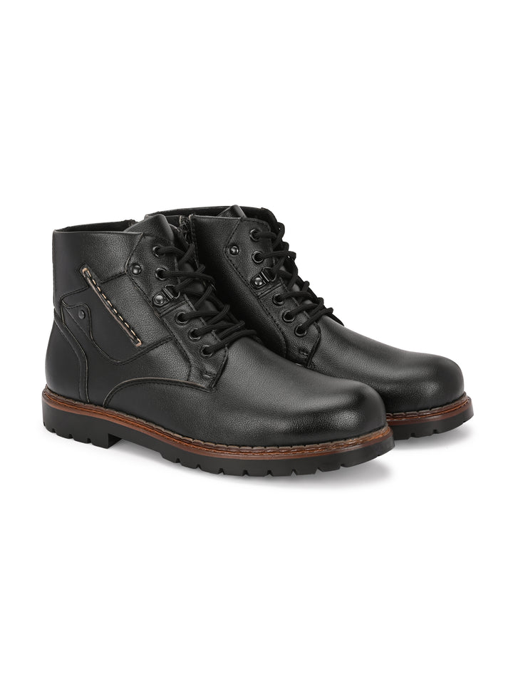 CARLO ROMANO VEGAN LEATHER ANKEL LACE UP STYLISH BOOT FOR MEN