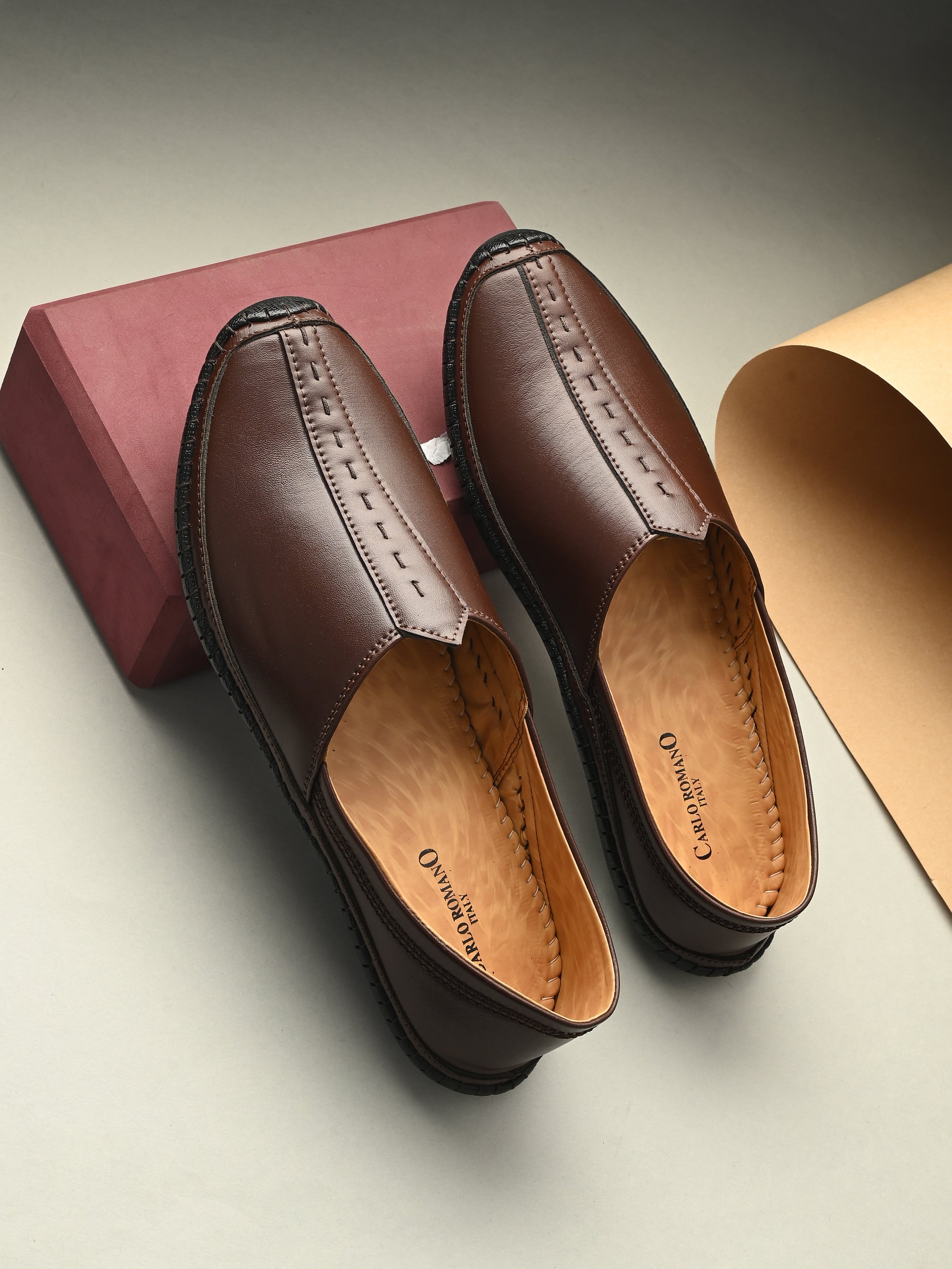 CARLO ROMANO BY WASAN BROWN COLOR VEGAN LEATHER SLIP ON NAGRA