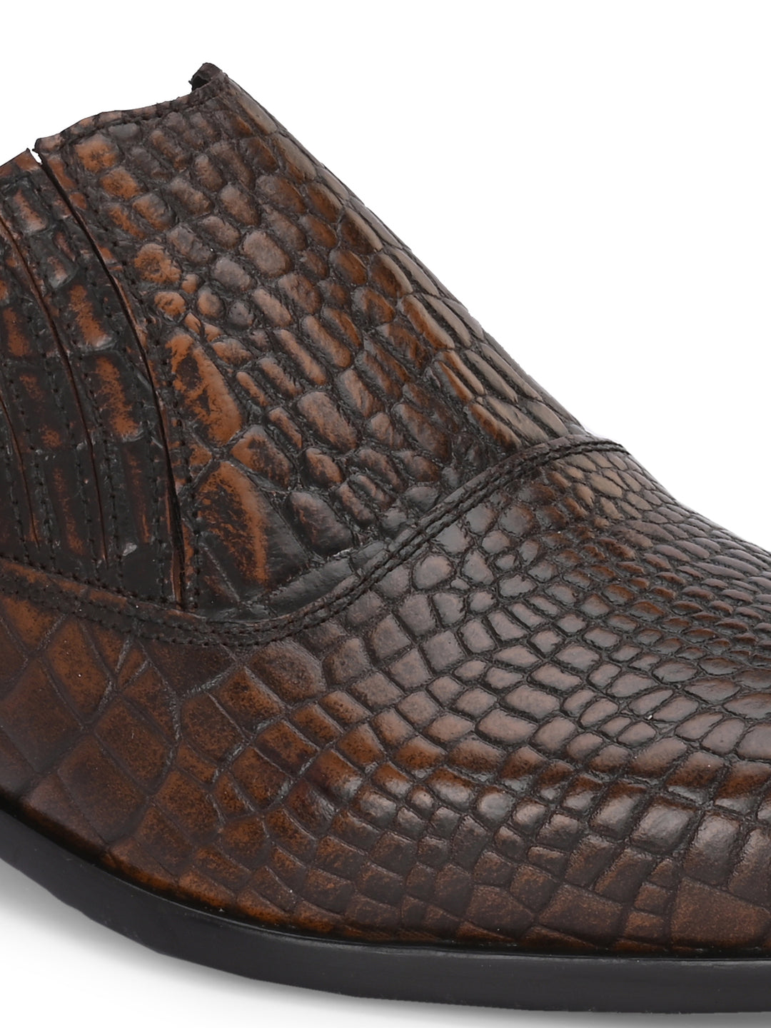 CARLO ROMANO BY WASAN TAN COLOR GENUINE LEATHER CROCO PRINTED MOCCASIN SHOES FOR MEN