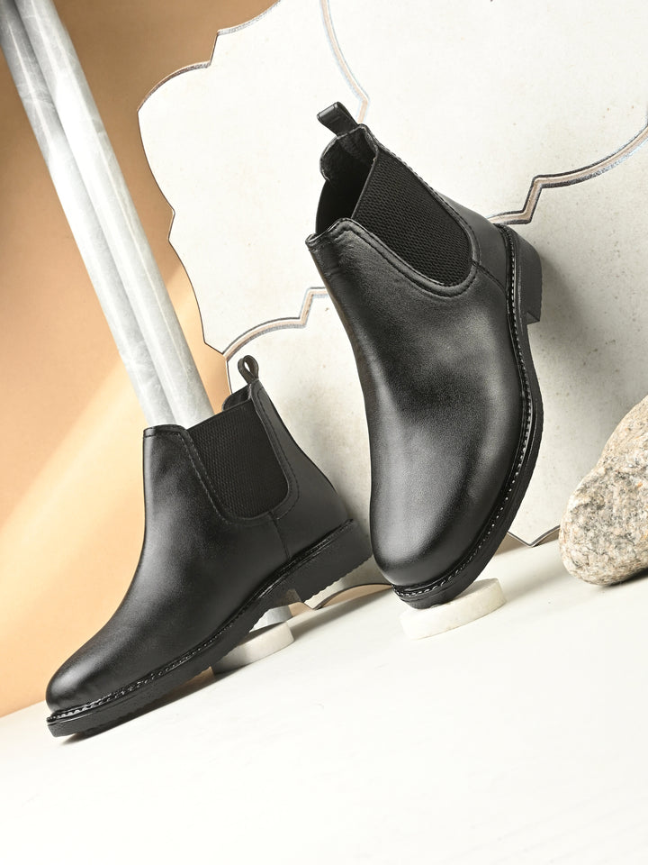 CARLO ROMANO BLACK COLOR BLACK VEGAN LEATHER SLIP-ONS ANKLE BOOT FOR MEN (Copy)