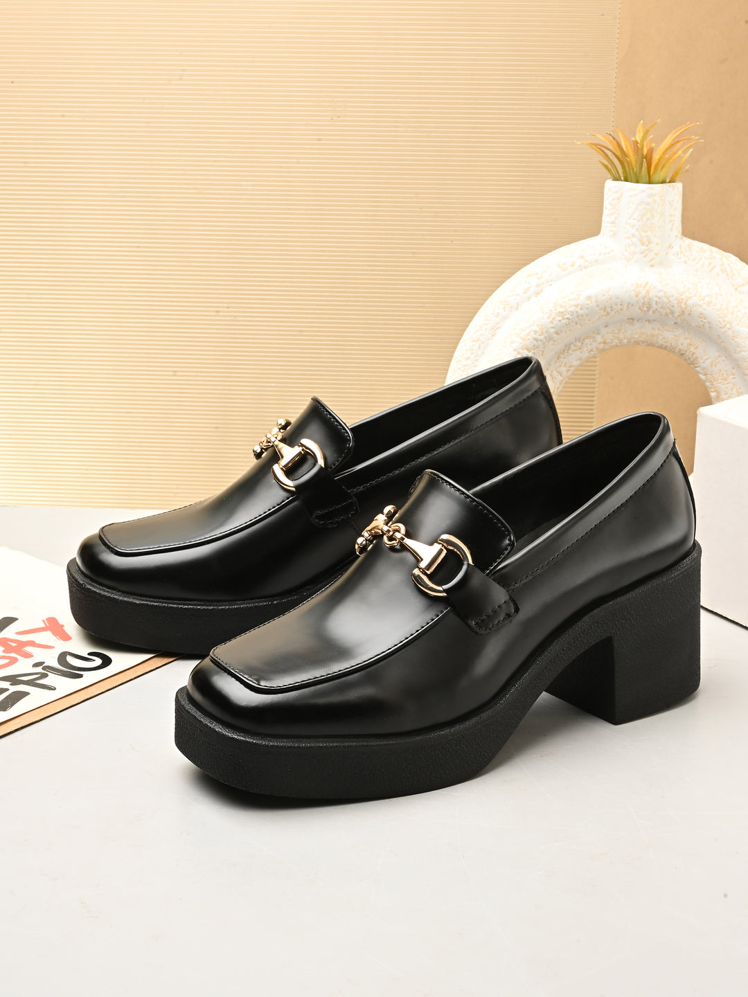 Women Black formal heel slip on shoes