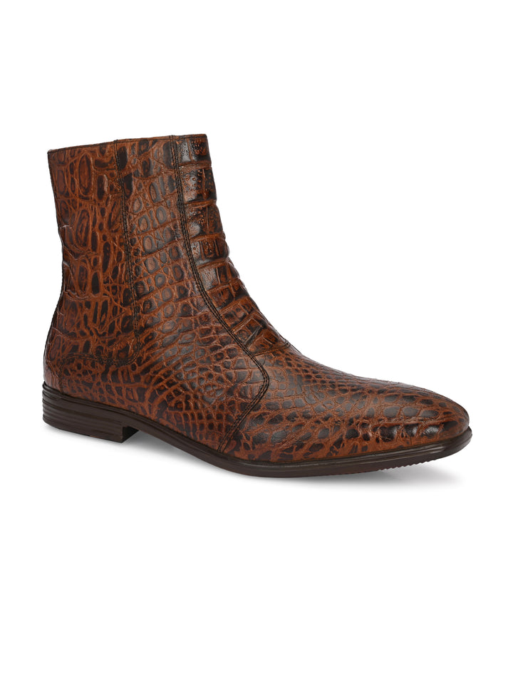 Mens Genuine Leather croco printed chelsea boot