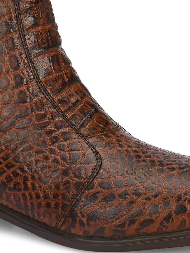 Mens Genuine Leather croco printed chelsea boot