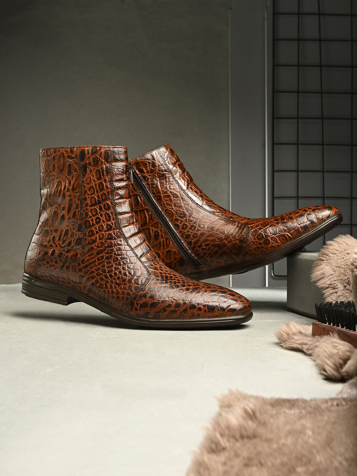 Mens Genuine Leather croco printed chelsea boot