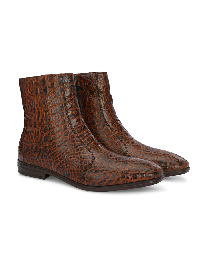 Mens Genuine Leather croco printed chelsea boot