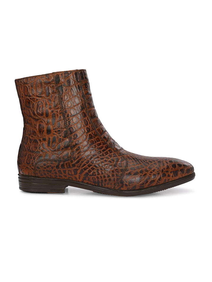 Mens Genuine Leather croco printed chelsea boot