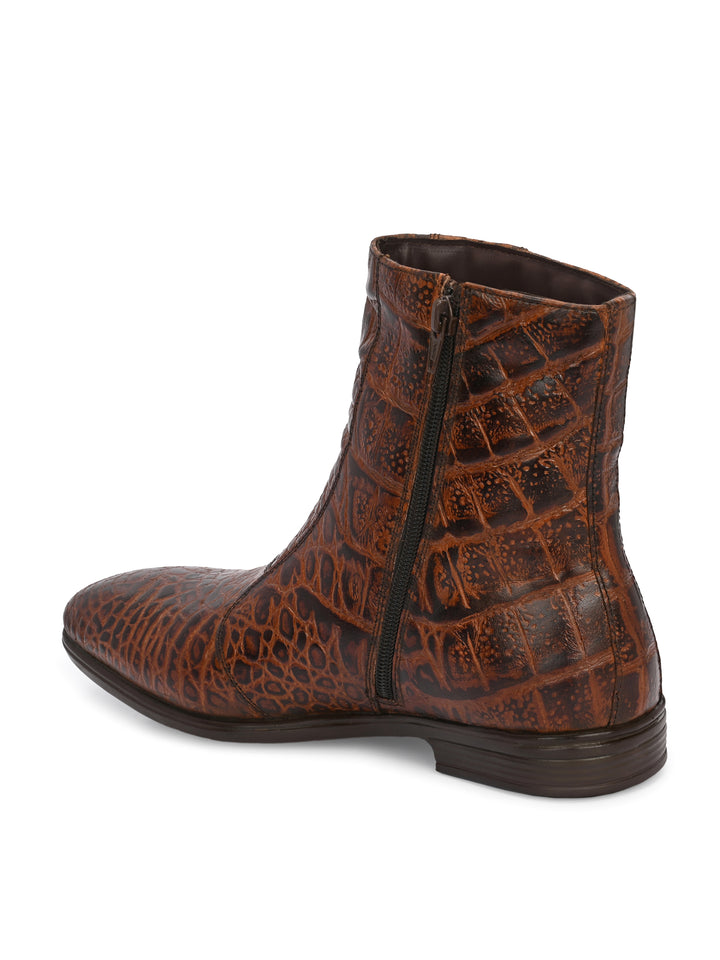 Mens Genuine Leather croco printed chelsea boot