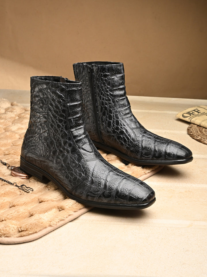 Mens Genuine Leather croco printed chelsea boot