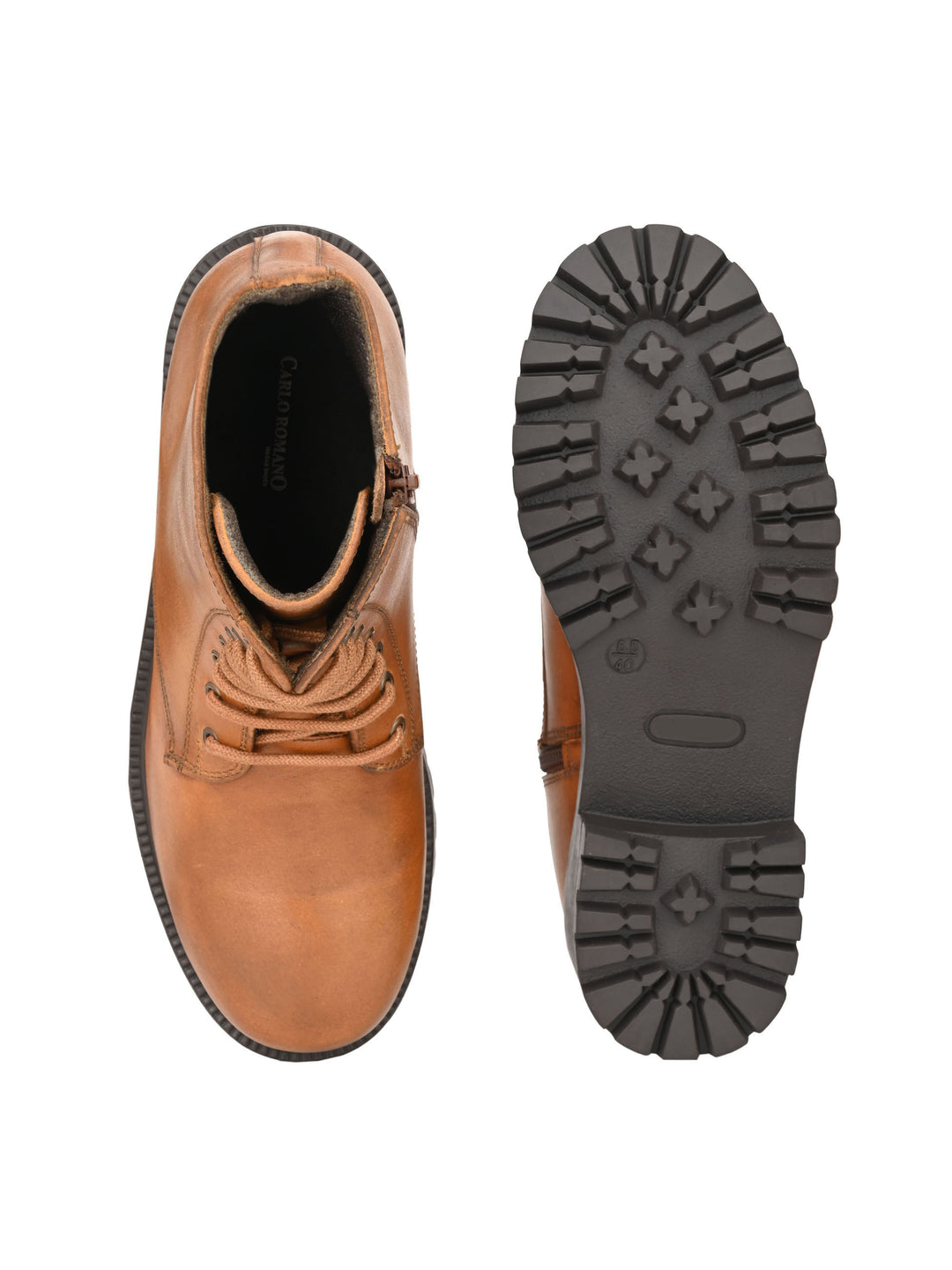 Women's Genuine burnish leather lace-up with zip high ankle boots