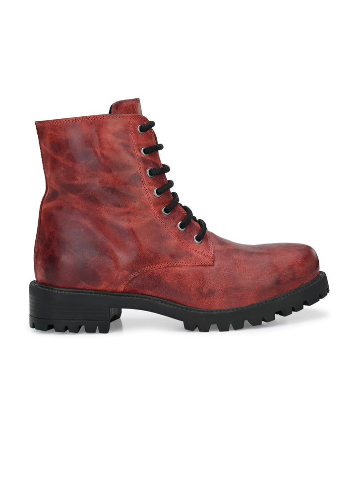 Women's Genuine burnish leather lace-up with zip high ankle boots