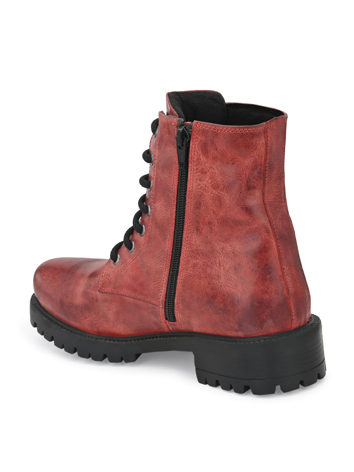 Women's Genuine burnish leather lace-up with zip high ankle boots